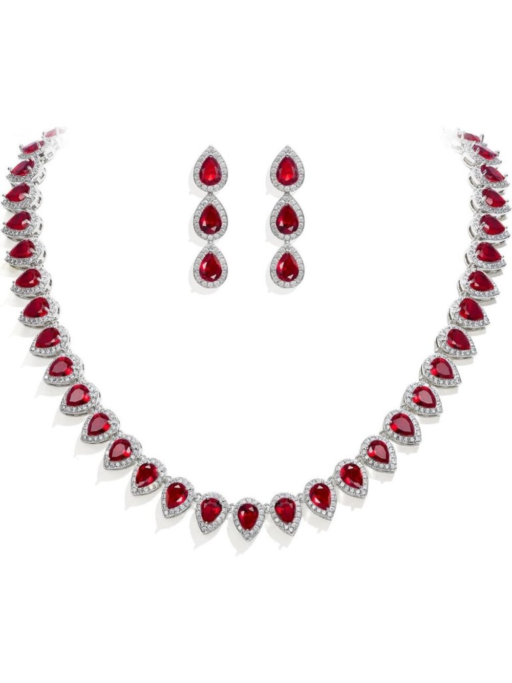 Elegant Teardrop Cubic Zirconia Bridal Necklace & Earrings Set for Women